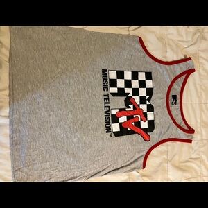 MTV Checkerboard Logo Tank Top Gray Red Trim Men’s Size M (2021 Viacom)